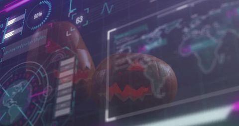 Holographic brain diagnostics interface showing neural analytics and neuroimaging data