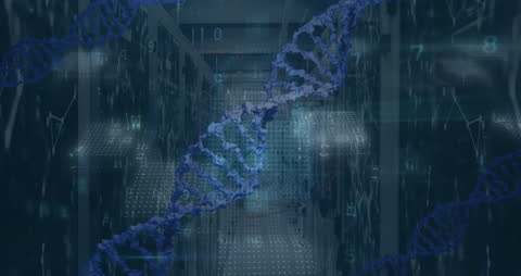 Digital DNA Strands Overlaid on Modern Data Center
