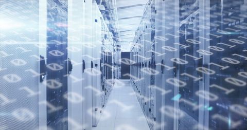 Binary Codes Overlaying Modern Data Center Servers Technology - Download Free Stock Images Pikwizard.com