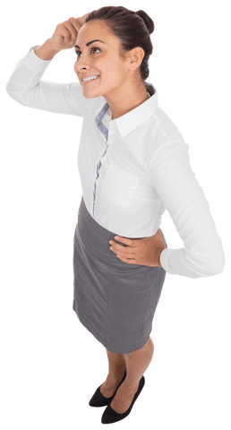 Transparent Businesswoman Thinking and Smiling