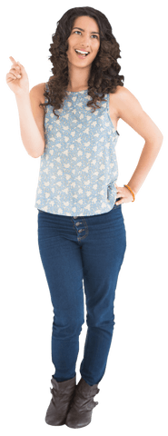 Happy Confident Brunette Posing in Casual Clothing on Transparent Background