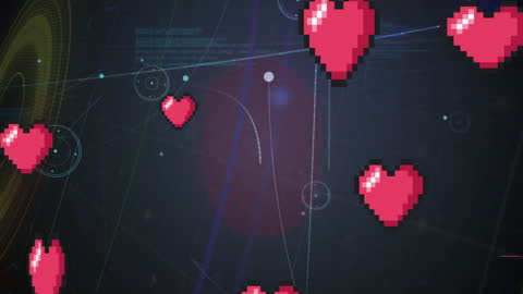 Data Network with Pixel Hearts Illustrating Connection