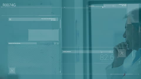 Senior Doctor Analyzing Digital Medical Data on Transparent Screen