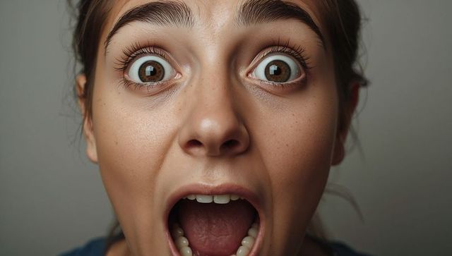 Gasping teen female with wide eyes and open mouth expressing astonishment and surprise