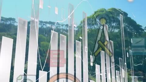 3D Charts Merging with Nature, Depicting Financial and Technological Growth
