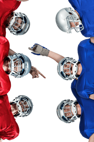 Dynamic american football players in team formation on transparent background