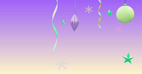 Christmas Ornaments and Streamers on Purple Background