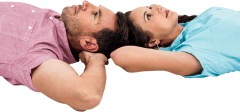 Transparent Background Couple Relaxing with Hands on Heads