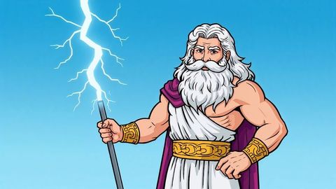 Mythical god zeus summoning lightning with intense power