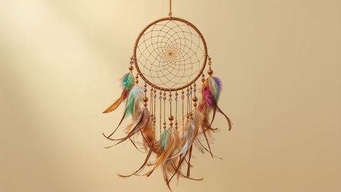 Bohemian Dreamcatcher with Rustic Beads and Colorful Feathers