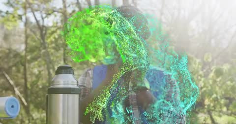 Man Enjoying Drink with Digital Whirling Effect Outdoors