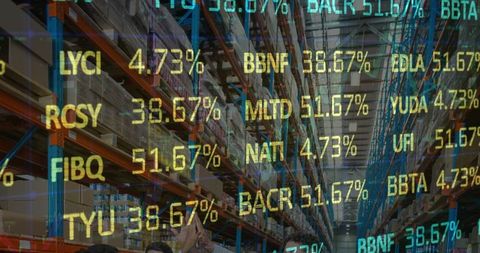 International trading concept with digital market data and warehouse