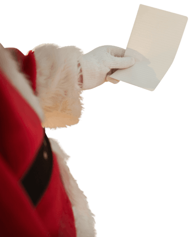 Santa Claus Holding Christmas Letter on Transparent Background