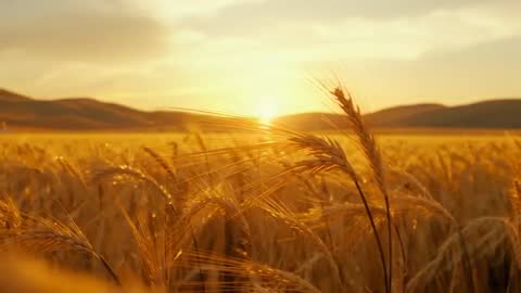 Golden Wheat Field Swaying with Descending Sunlight