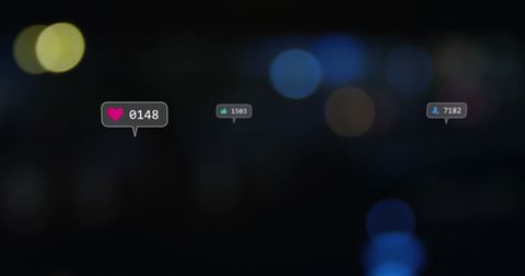 Social Media Engagement Icons with Colorful Bokeh Lights