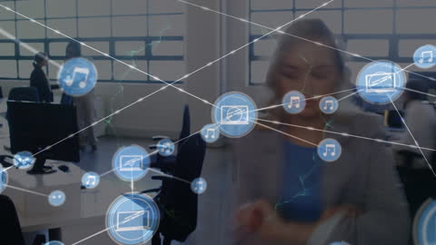 Network of Connections in Modern Office with Professional Woman