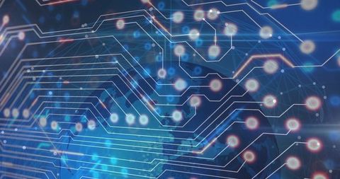 Futuristic digital innovation with circuit design overlay