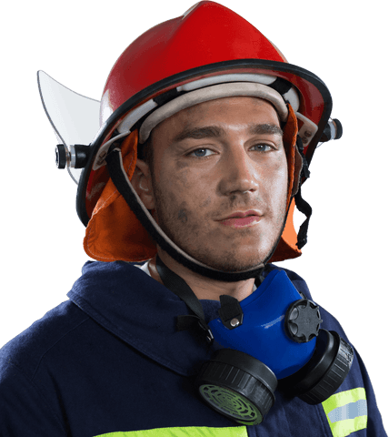 caucasian fireman with helmet and respirator transparent portrait - Download Free Stock Videos Pikwizard.com