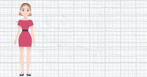 Cartoon Woman in Pink Dress with Gridded Background