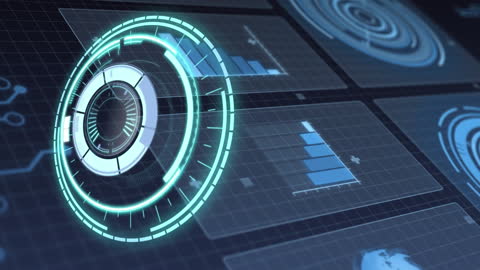 Futuristic Digital Data Processing Interface with Holographic Visuals