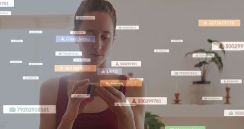 Young Woman Engaging with Digital Notifications on Smartphone - Download Free Stock Images Pikwizard.com
