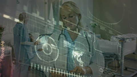 Doctor Using Digital Tablet with Futuristic Medical Interface