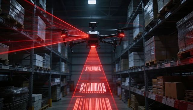 Autonomous Warehouse Drone Scanning Barcodes with Red Laser for Inventory Automation