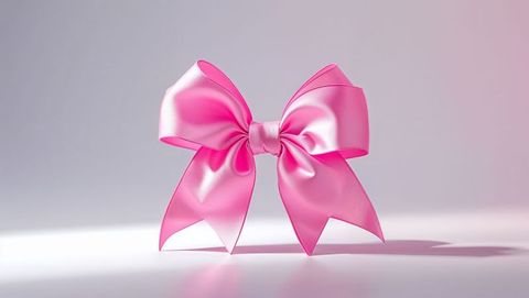 Elegant pink satin ribbon bow on reflective tabletop