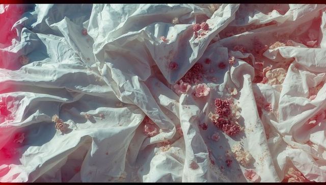 Textured White Fabric with Floral Accents Creating Ethereal Backdrop