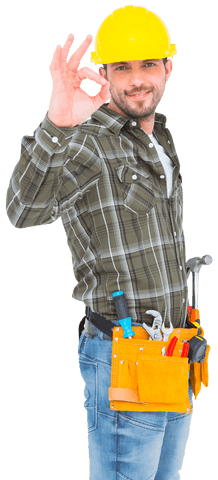Transparent Background Smiling Handyman with Tools Making OK Gesture - Download Free Stock Videos Pikwizard.com