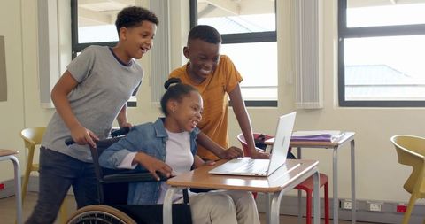 Diverse classmates engaging in inclusive learning at school