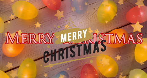 Festive Merry Christmas Text with Glowing Lights and Stars