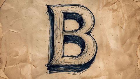 Vintage hand-drawn letter b with cross-hatching on parchment