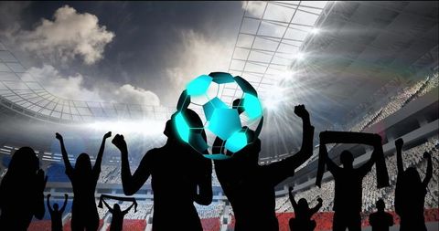 Neon Soccer Ball and Excited Fans in Stadium Atmosphere
