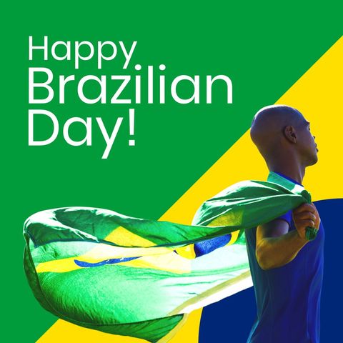 celebrating brazilian day with man waving brazilian flag - Download Free Stock Templates Pikwizard.com