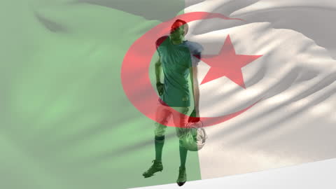 Football Player with Algerian Flag Background