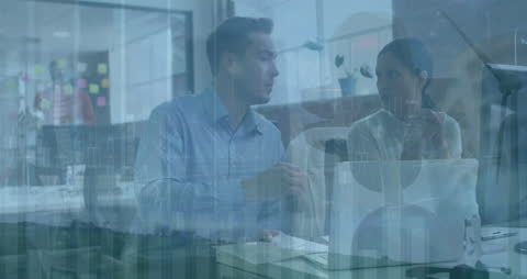 Global Business Discussion with Digital Interface Overlay