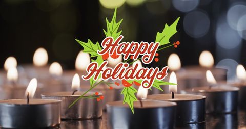 Happy Holidays Greeting with Lit Tea Candles - Download Free Stock Images Pikwizard.com