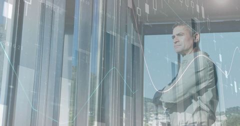 Confident Businessman Analyzing Digital Data Interfaces