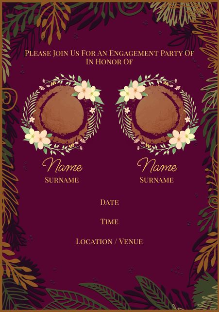 Elegant Engagement Invitation with Floral Indian Pattern, Customizable - Download Free Stock Templates Pikwizard.com