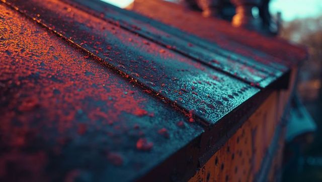 Rustic Metal Roof with Water Droplets and Rusty Texture