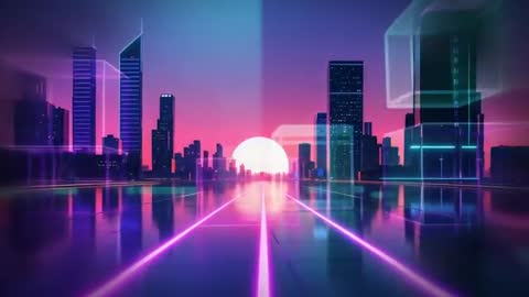 Futuristic Neon Cityscape with Glowing Horizon