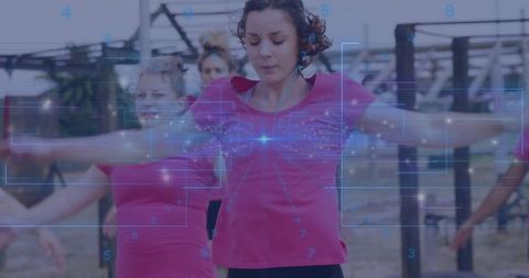 Women Exercising with Virtual Reality Metrics Outdoors