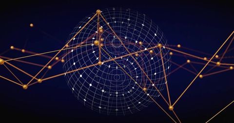 Abstract wireframe sphere with network and data points
