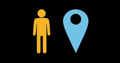 Person and Location Pin Icon on Black Background