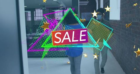 Neon SALE Message Overlay in Corporate Office Setting