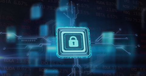 Digital Security Icon over Futuristic Circuit Board Background - Download Free Stock Images Pikwizard.com