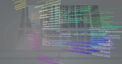 Holographic Programming Code Display Above Workspace in Futuristic Office