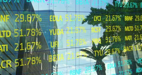 Financial Data Overlay with Modern City Skyscraper Reflection - Download Free Stock Images Pikwizard.com