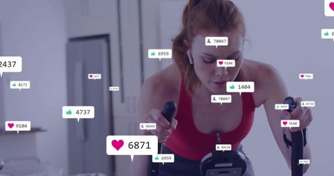 Young Woman Exercising with Social Media Notifications